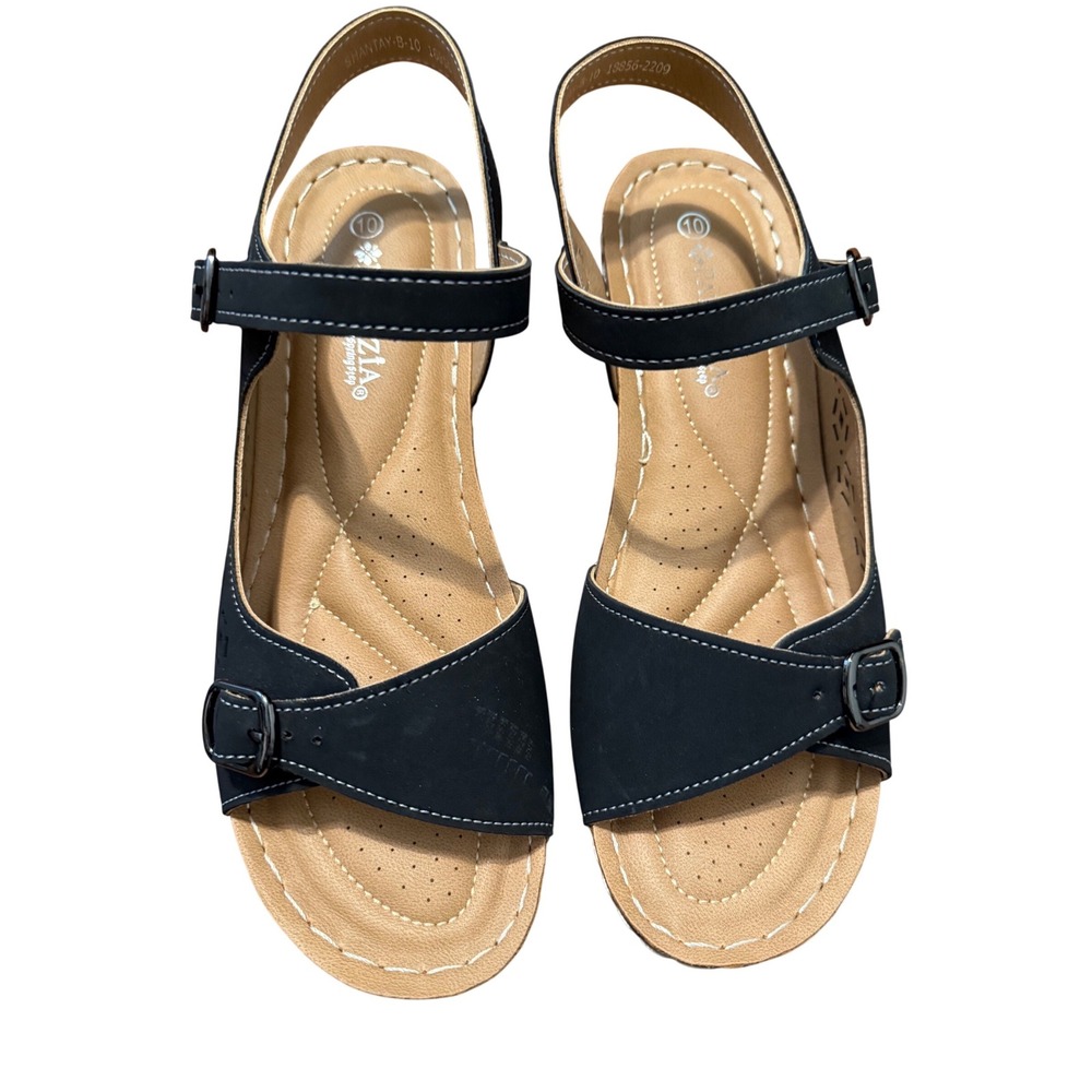 Patrizia by Spring Step Shantay Navy Blue Wedge Slingback Sandals Womens 10
